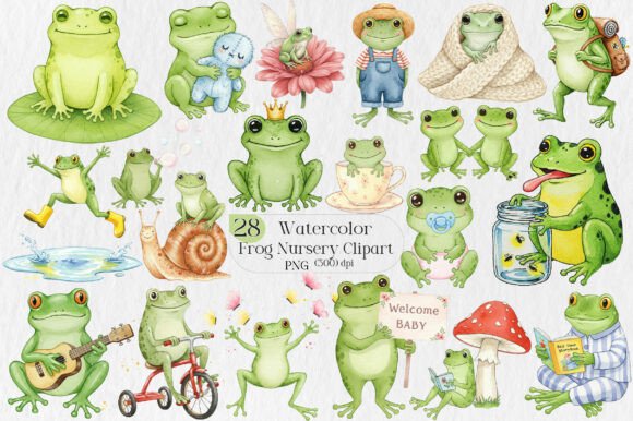 Charming Frog Nursery Clipart for Sublimation