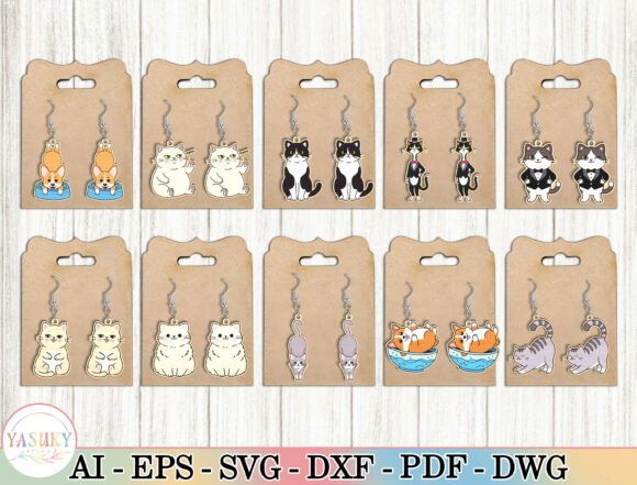 Cute Cat Earrings Laser Cut SVG Bundle