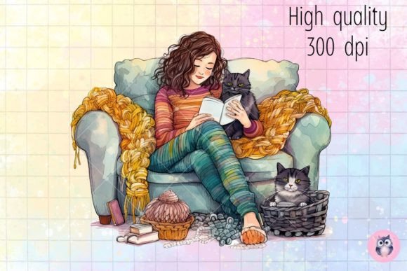 Cute Girl and Cat Happy Doing Crafts: Elevating Modern DIY Projects with High-Quality Digital Art