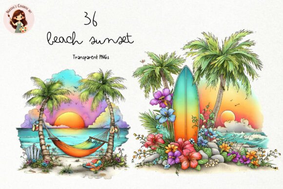 Elevating Digital Design with Watercolor Beach Sunset PNG Clipart: A Strategic Asset for Creators