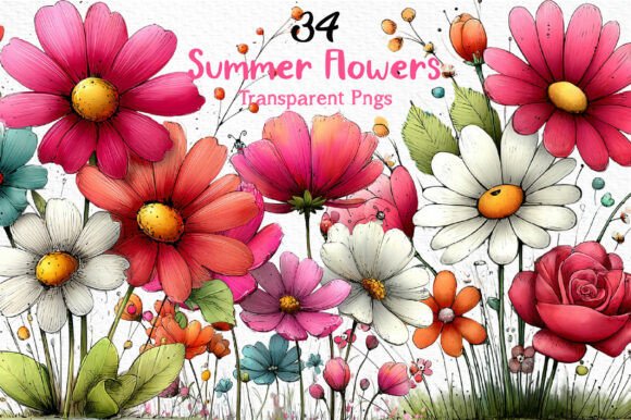 Integrating Whimsical Summer Flowers Clipart PNG into Your Creative Workflow
