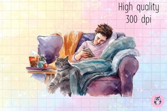 Unleashing Creativity with Cute Boy and Cat Happy Doing Crafts Digital Art