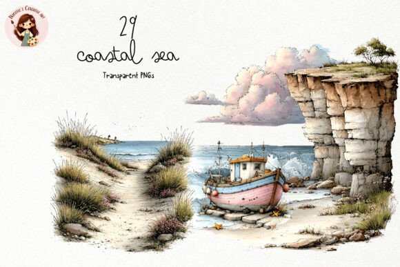 Watercolor Coastal Summer PNG Clipart
