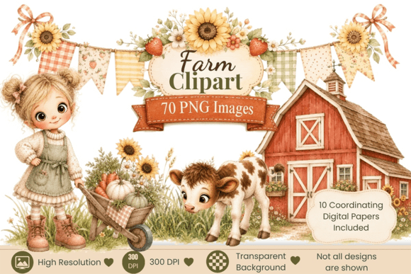 Watercolor Farm Clipart Bundle: Sweet Country Charm