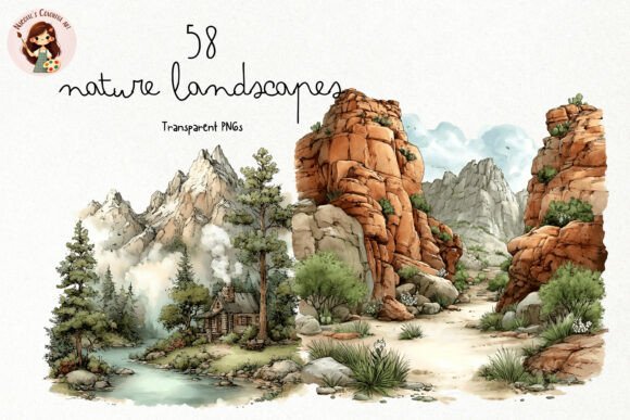 Watercolor Nature Landscapes PNG Clipart: Elevating Digital Design with Serene Scenery