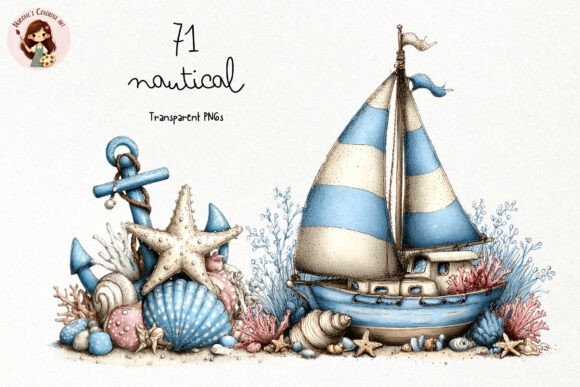 Watercolor Nautical PNG Clipart Set