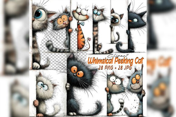 Whimsical Quirky Peeking Cat Clipart Set: Elevate Your Creative Projects